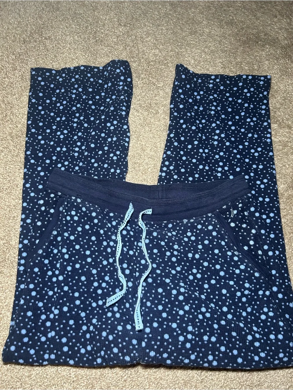 Nautica Womens Navy Blue Dot-Print Long Sleeve Pant Pajama Set Warm Cozy Relaxed